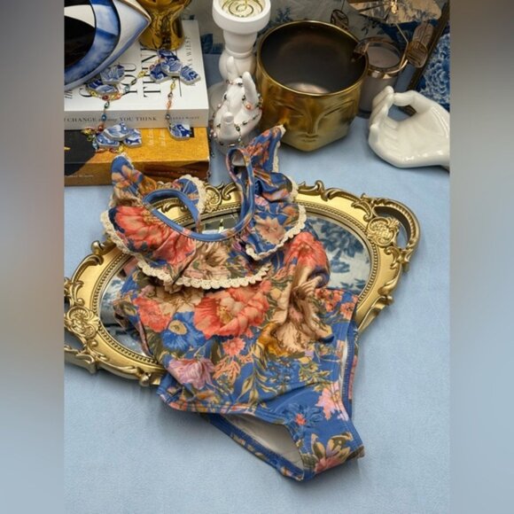🆕 ZIMMERMANN KIDS 🧿 NWT August Trim Scoop 1PC, Dusty Blue Floral - Sz 2Y - Picture 4 of 13